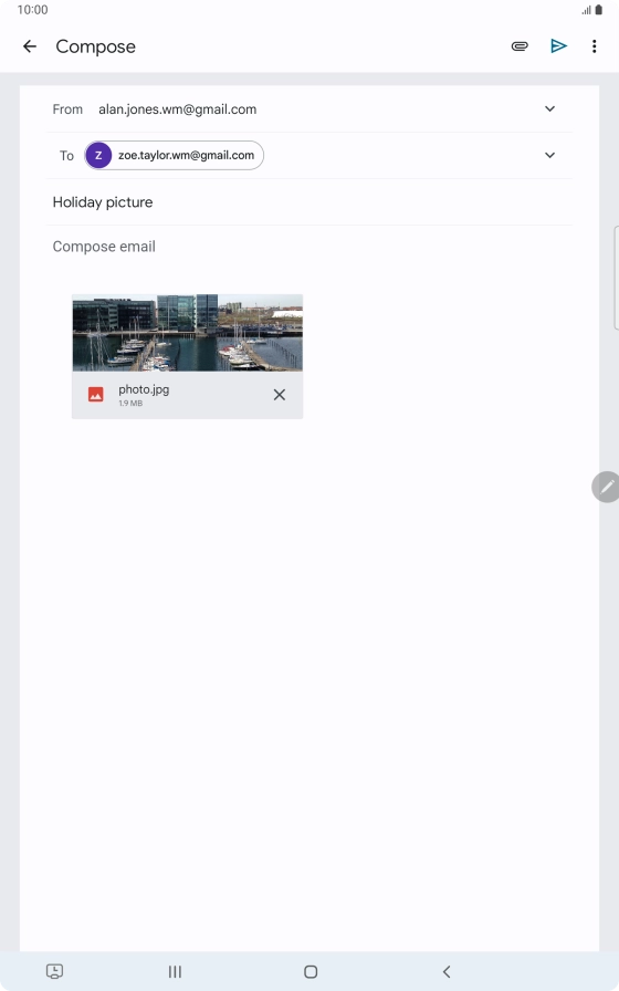 Press the text input field and write the text for your email message.