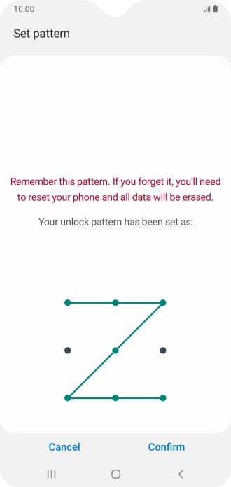 Repeat the selected phone lock code and press Confirm.