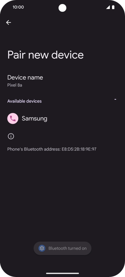 Press the required Bluetooth device and follow the instructions on the screen to pair the device with your phone.