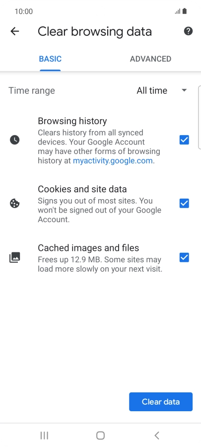 Press the fields next to the required data types.