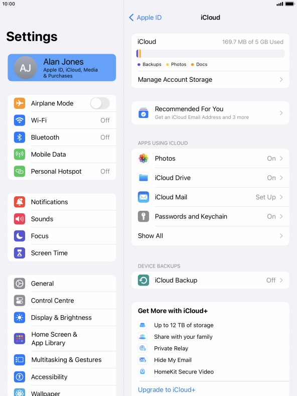 Press iCloud Drive.