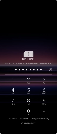 Key in the PUK and press the confirm icon.