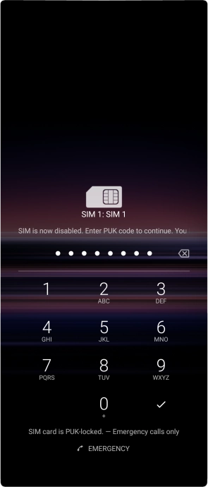 Key in the PUK and press the confirm icon.
