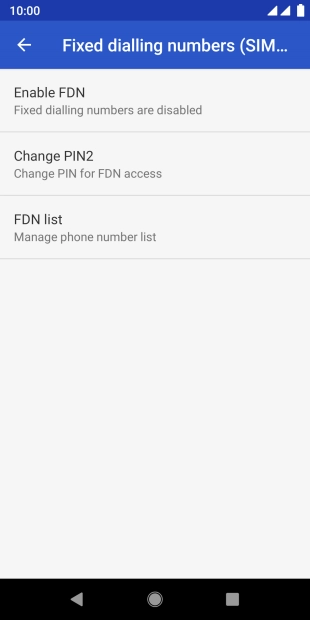 Press Enable FDN to turn on fixed dialling.
