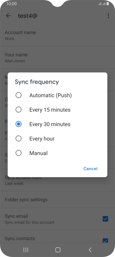 Press the required setting.