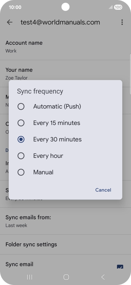 Press the required setting.