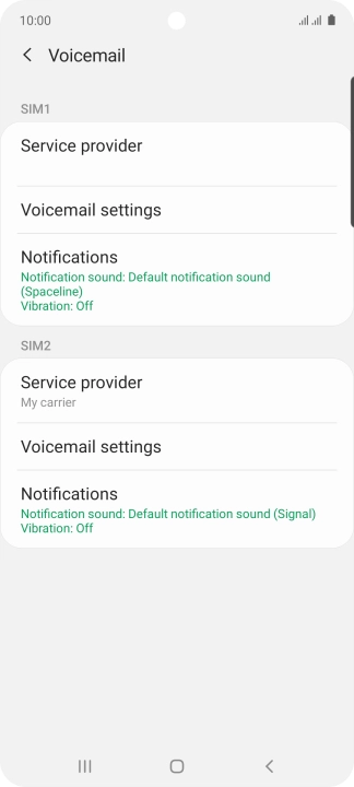 Press Voicemail settings below the required SIM.
