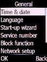 Select Time & date and press the Left selection key.