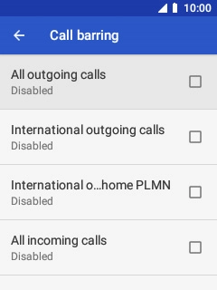 Select the required barring type to turn the function on or off.