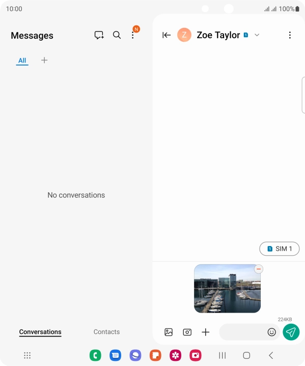 Press the text input field and write the text for your picture message.