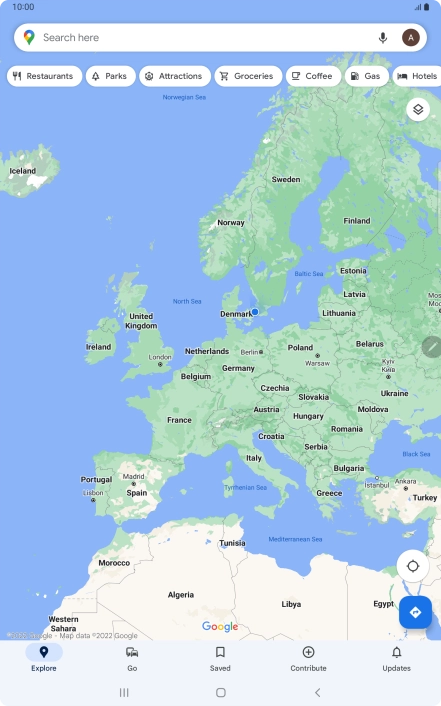 Press the search field and key in the required destination.