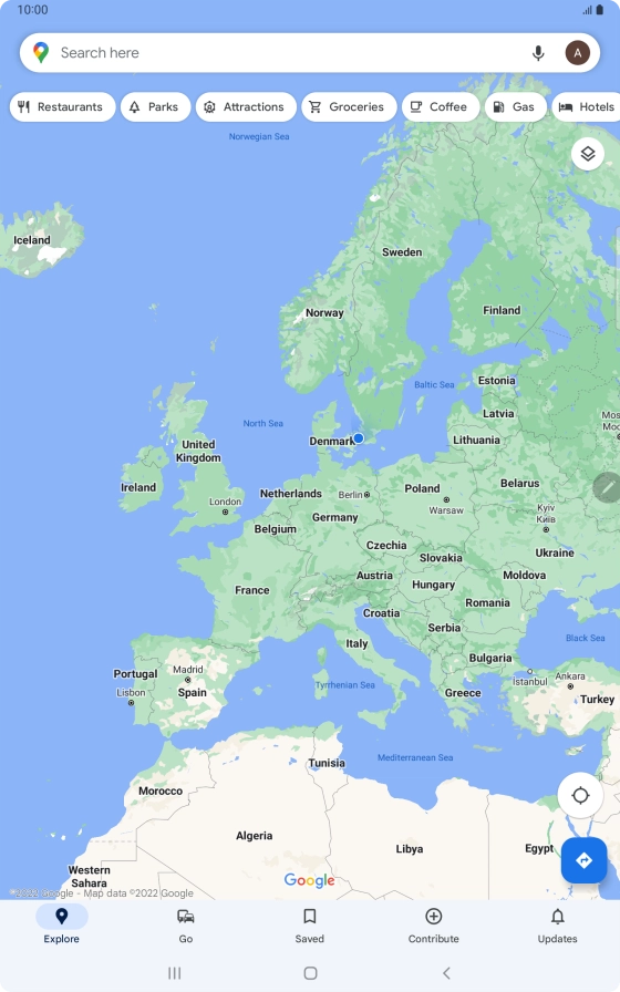Press the search field and key in the required destination.