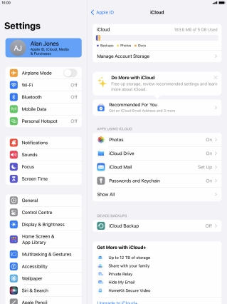 Press iCloud Backup.