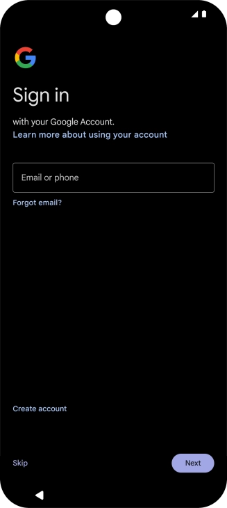 Press Email or phone and key in the username for your Google account.