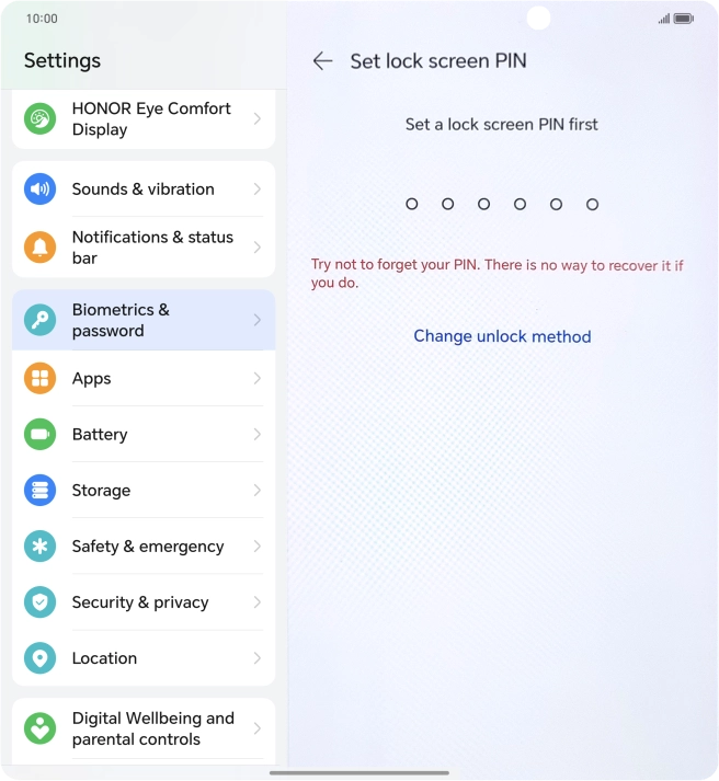 Press Change unlock method.