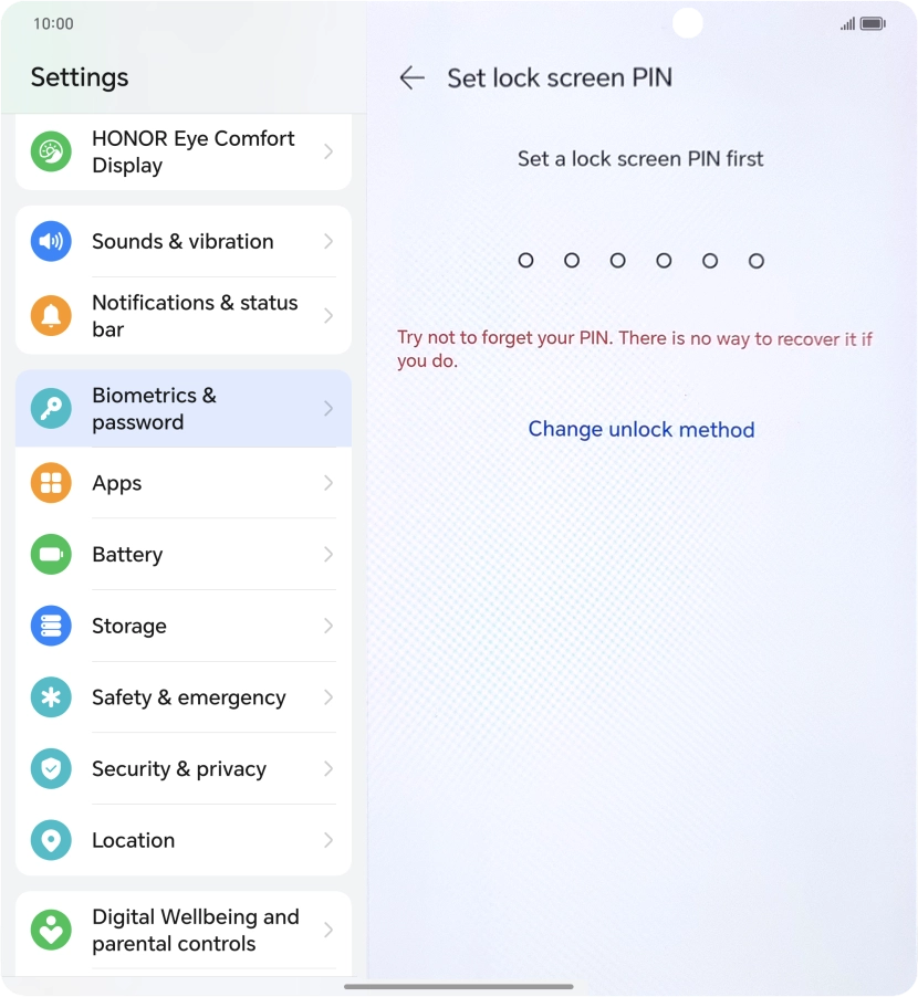 Press Change unlock method.