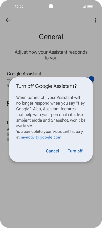 If you turn off the function, press Turn off.