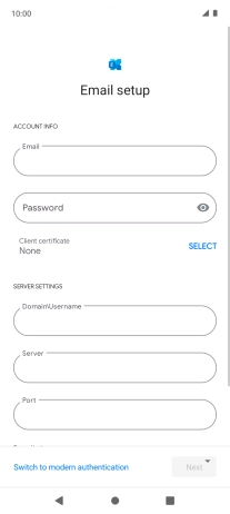Press Password and key in the password for your email account.