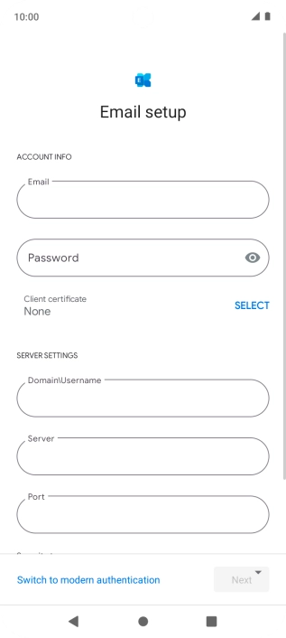 Press Password and key in the password for your email account.