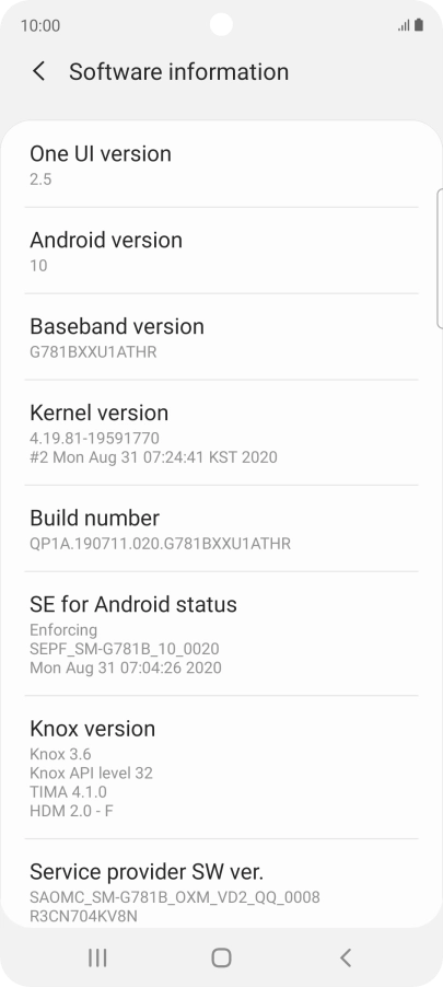 Your phone's software version is displayed below Android version.