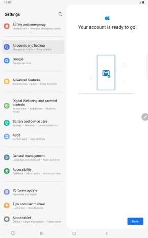 If this screen is displayed, your email account has been recognised and is being set up automatically. Follow the instructions on the screen to key in more information and finish setting up your tablet.