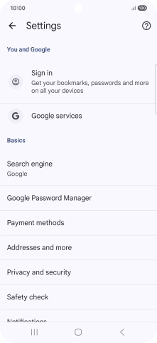 Press Privacy and security.