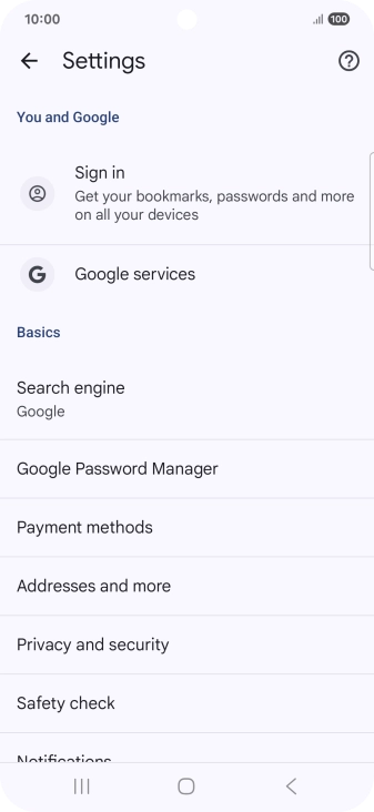 Press Privacy and security.