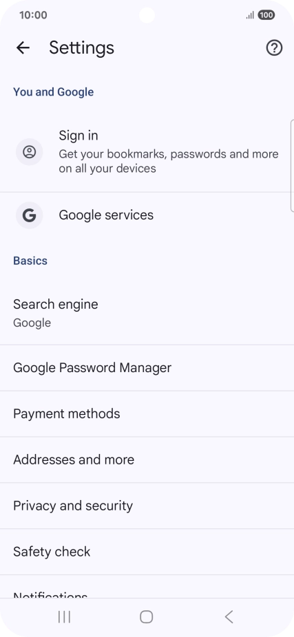 Press Privacy and security.