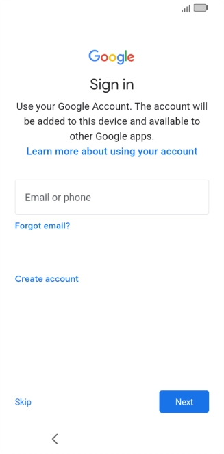 Press Email or phone and key in the username for your Google account.