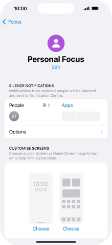 Press People and follow the instructions on the screen to select which contacts you would like to receive calls and notifications from when the selected focus mode is active.