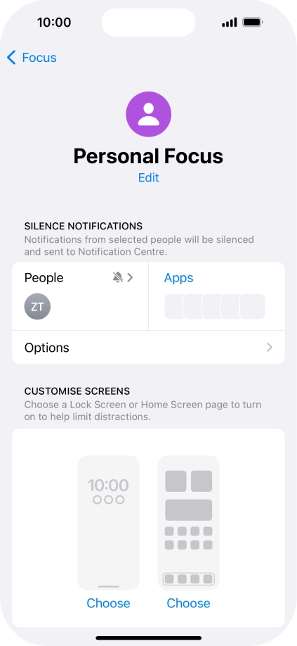 Press People and follow the instructions on the screen to select which contacts you would like to receive calls and notifications from when the selected focus mode is active.