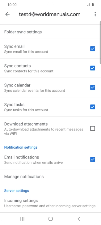 Press the fields next to the required data types to turn synchronisation on or off.