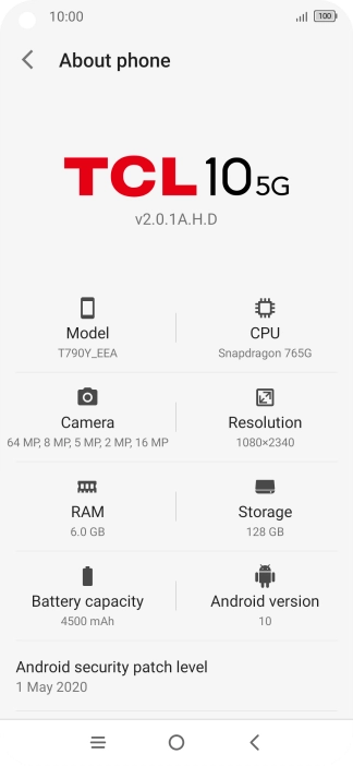 Your phone's software version is displayed below Android version.