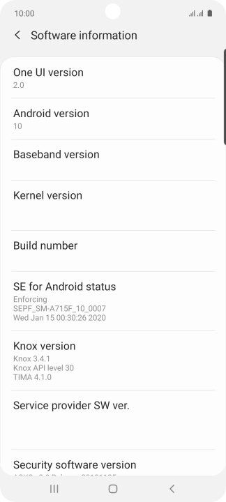 Your phone's software version is displayed below Android version.