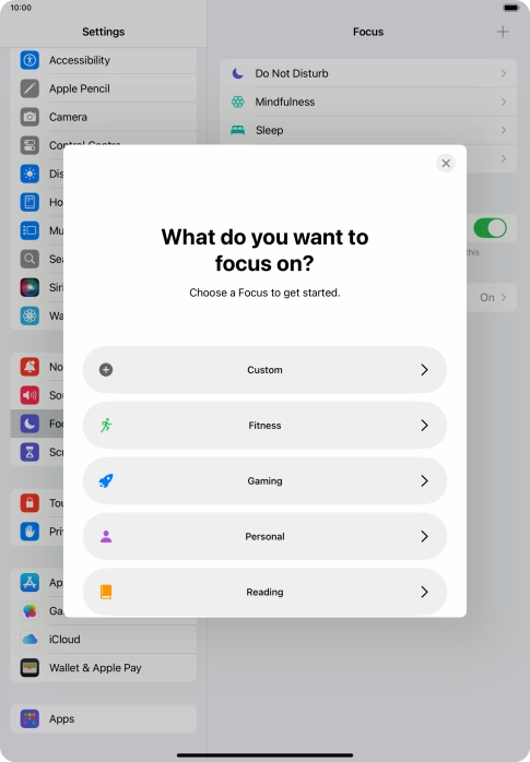 Press the required focus mode and follow the instructions on the screen to add the selected focus mode.