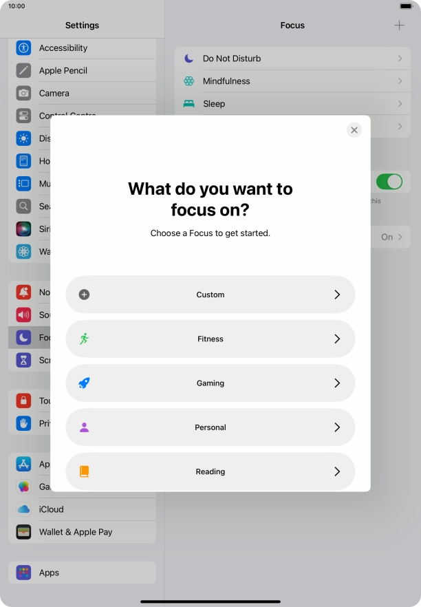 Press the required focus mode and follow the instructions on the screen to add the selected focus mode.