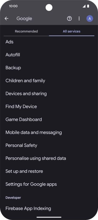 Press Settings for Google apps.