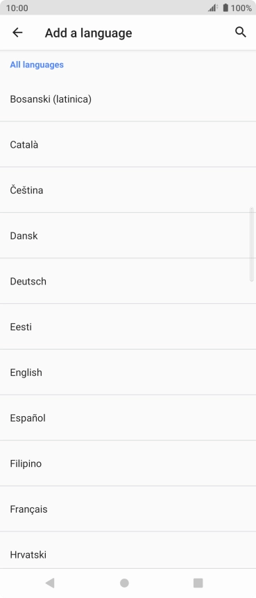 Press the required language to add it to the list of phone languages.