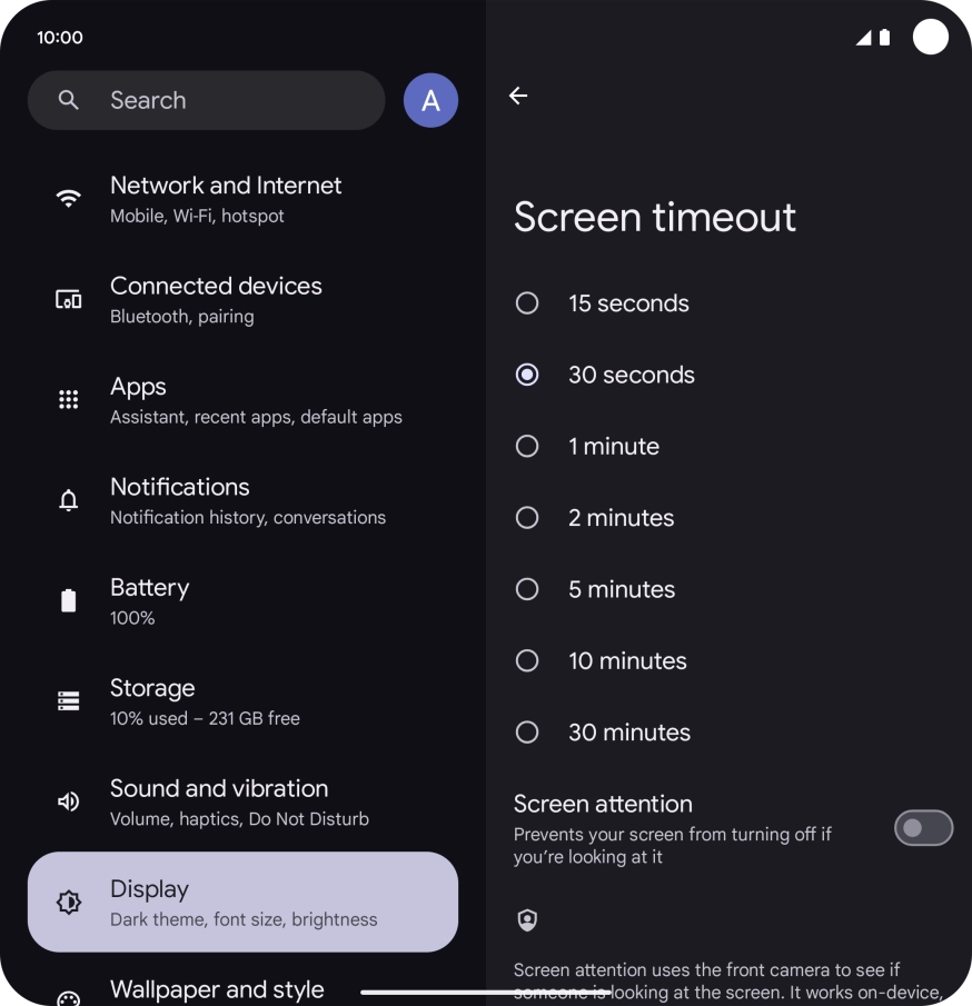 Press the required setting.