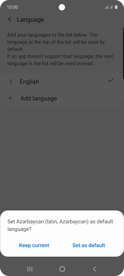 To select the new language as the default phone language, press Set as default.