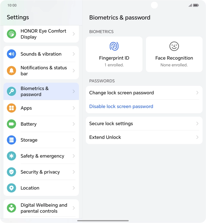 Press Disable lock screen password and key in the additional phone lock code you created earlier.