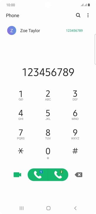 Key in the required number and press the call icon next to the required SIM.