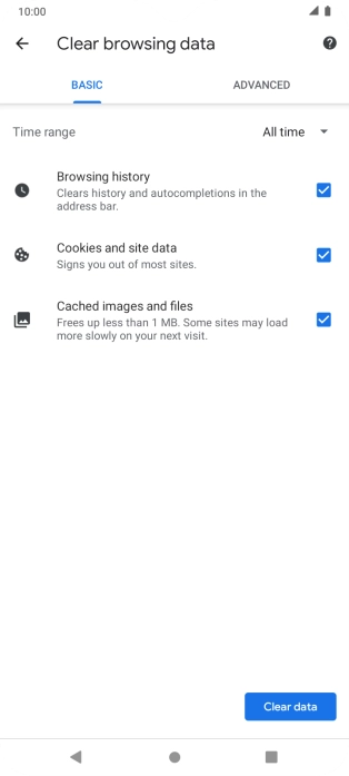 Press Clear data.