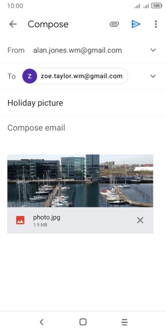 Press the text input field and write the text for your email message.