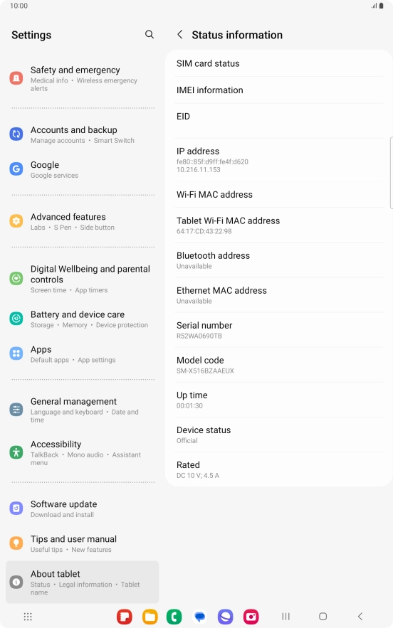 Your tablet's EID number is displayed below EID.