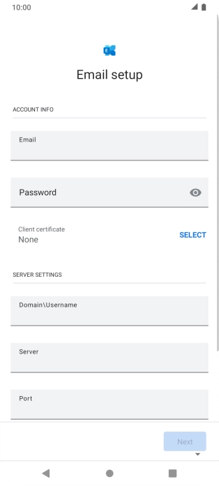 Press Password and key in the password for your email account.