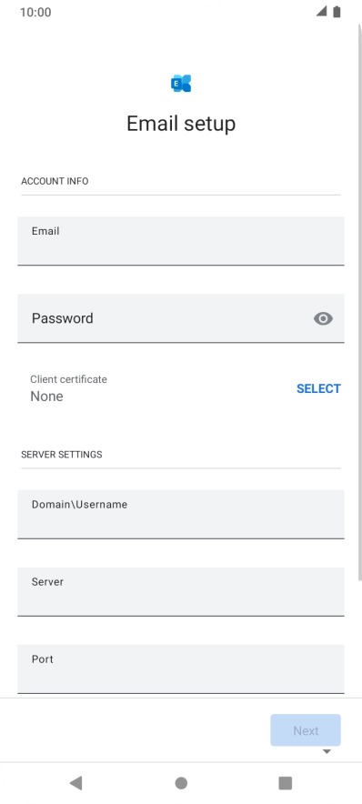 Press Password and key in the password for your email account.