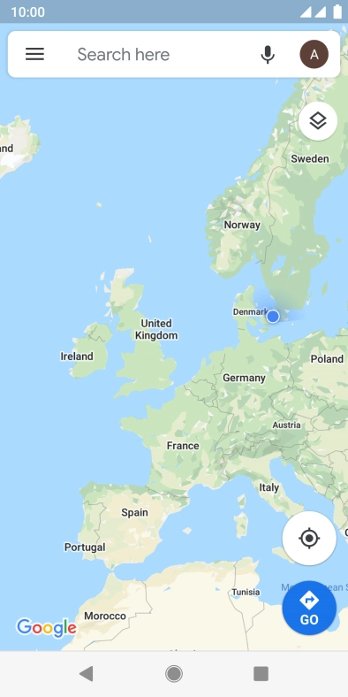 Press the search field and key in the required destination.