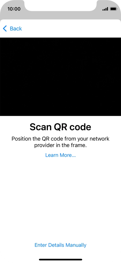 Place the QR code you've received inside the phone camera frame to scan the code. If you’ve deleted your eSIM, you can re-add it using your existing QR code. If you’re having problems, see our FAQ.