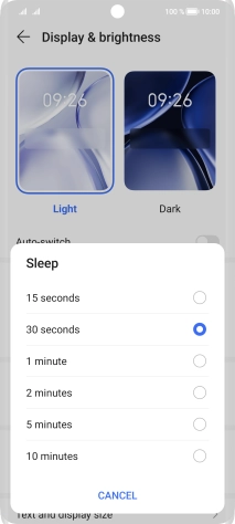 Press the required setting.